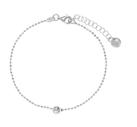 Bracciale Rodiato Catena Palline Diamantate E Sfera Lucida + Collezione Moody in Argento 925