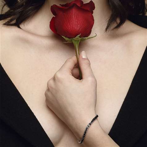 Bracciale Tennis Carré Zircone Nero Rodiato Mm. 3 Lunghezza in Argento 925