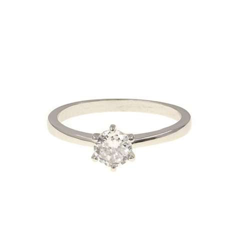 Anello Rodiato Con Solitario Con 6 Griffe Con Pietra 4 Mm in Argento 925