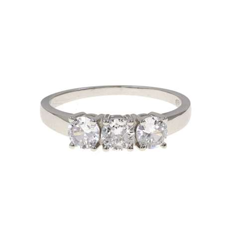 Anello Rodiato Con Zirconi Modello Trilogy 4 Griffe 4 Mm in Argento 925