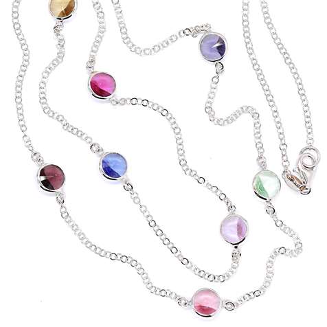 Collana Rodiato 90 Cm Con Swarovski Multicolor in Argento 925