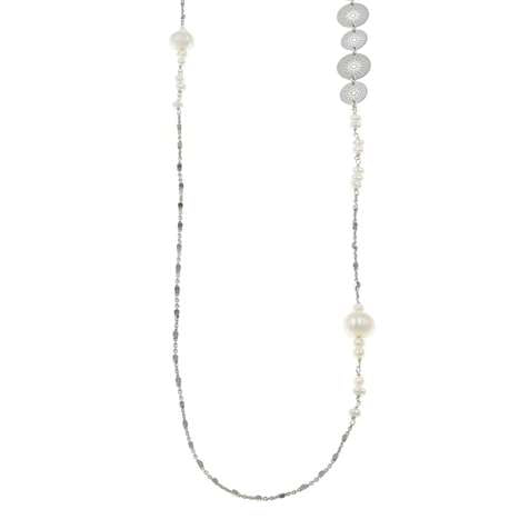 Collana Rodiato Con Perle Di Fiume Collezione Shining Sun in Argento 925