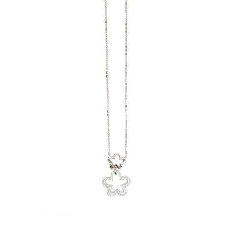 Collana Rodio Con Pendente Fiore E Zirconi Bianchi + in Argento 925