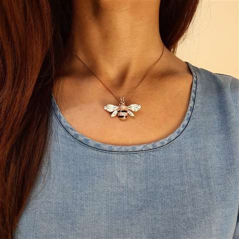 Collana Rose' Con Pendente Ape E Zirconi + in Argento 925