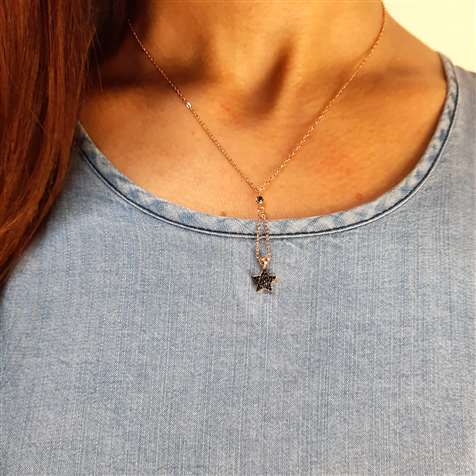 Collana Rose' Con Pendente Stella E Zirconi + in Argento 925