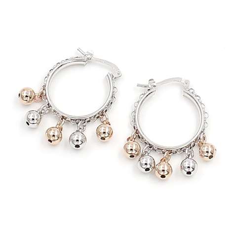 Orecchini Cerchio Millesimi Bicolore Con Pendenti Palline Diametro ,8 in Argento 925