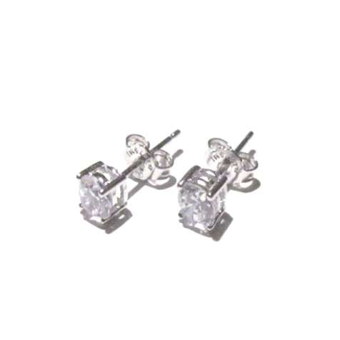 Orecchino Punto Luce Rodiato E Zirconi Stud Tondo 4 Griffe Zircone 4Mm in Argento 925