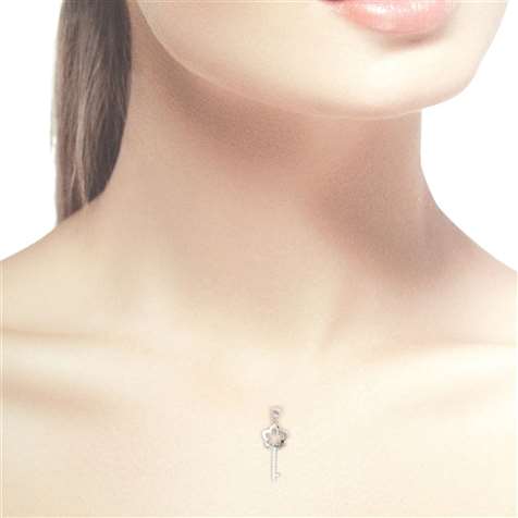 Pendente Chiave Rodiato Con Zirconi in Argento 925